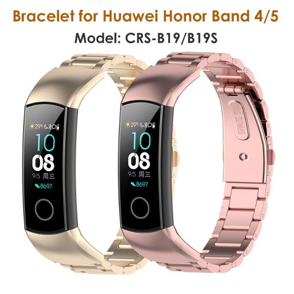 

watch bands solid stainless wrist strap for huawei honor band 4/5 smart wristband metal bracelet 4 correa accessories, Black;brown