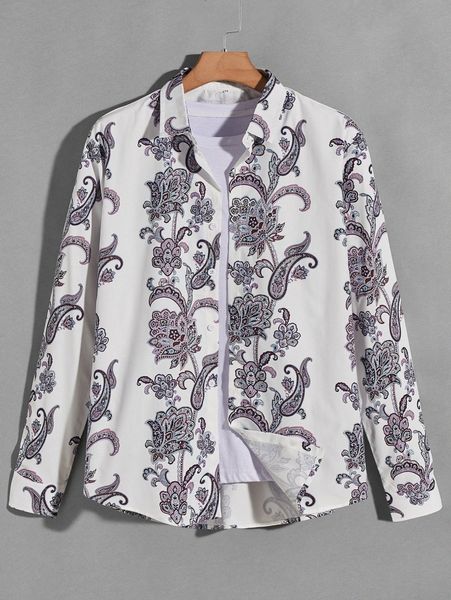 

romwe guys paisley button front shirt without tee 21bk#, White;black