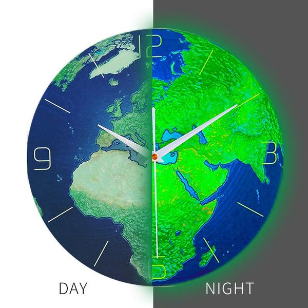 

wall clocks mute sweep glowing earth clock glow in the dark stickers luminous for kids baby room bedroom decor planets