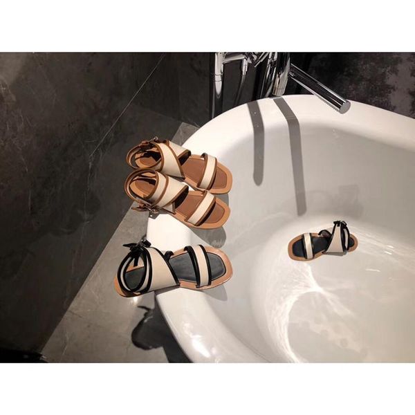 

women ladies canvas genuine leather flat heel sandals shoes, Black