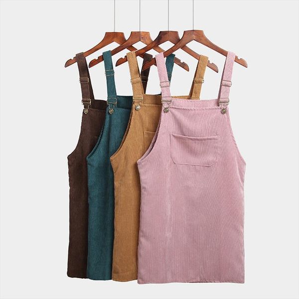

summer autumn retro corduroy casual womens dresses 11 color loose suspender female vest overall party mini, Black;gray