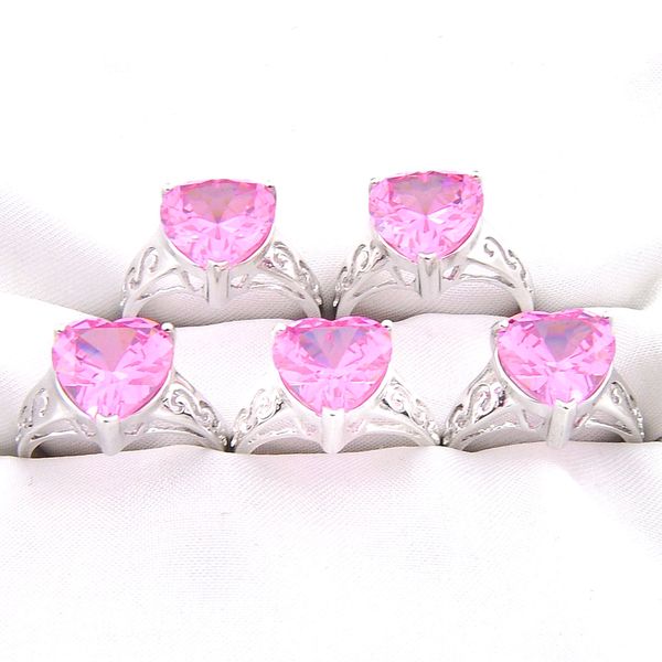 Mix 5 Pezzi Anelli Luckyshine Shine Heart Cut Pink Topaz Gemstone 925 Silver Ring USA Size 7 8 9