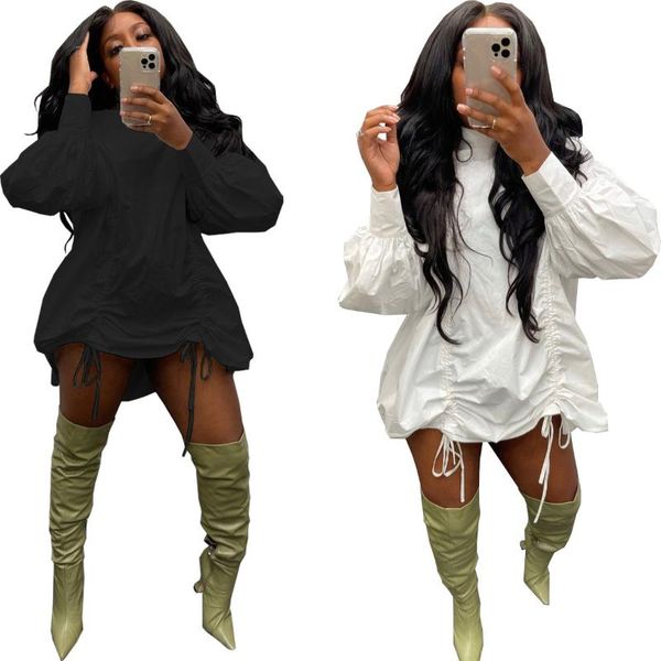 

casual dresses 5wy6857 autumn winter women fashion round neck loose large hem skirt front can be stretched dress vestidos plus size, Black;gray
