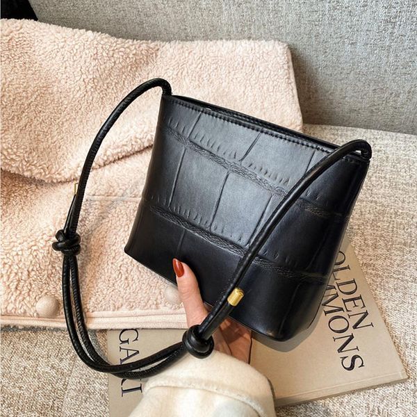 

vintage pu leather bucket bags for women 2021 trending designer crossbody shoulder handbags women's simple style hand bag cross body