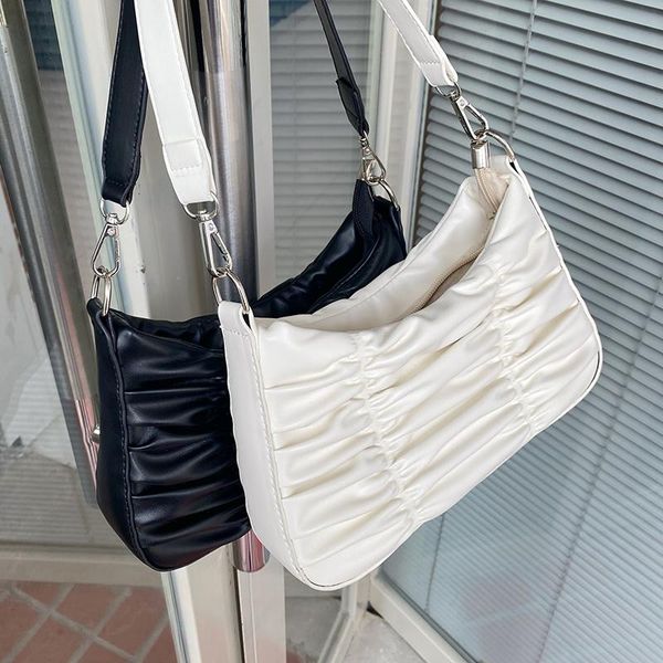 

evening bags soft pu leather women single shoulder vintage design female pleated underarm bag simple fashion ladies handbags phone pouch