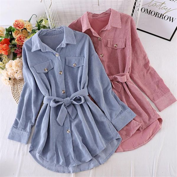 

women long corduroy blouse autumn winter turn-down collar sleeve button korean fashion streetwear blouses women's & shirts, White