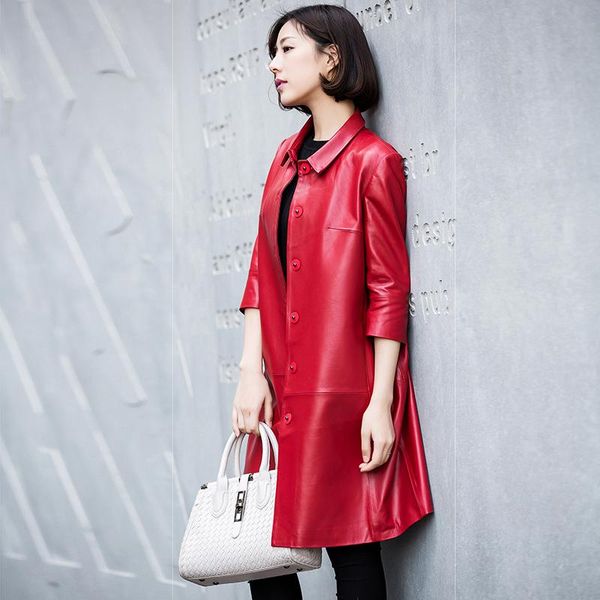 

women's leather & faux fashion women casual genuine jacket 2021 autumn real sheepskin coat female slim ladies jackets outerwear dms7006, Black