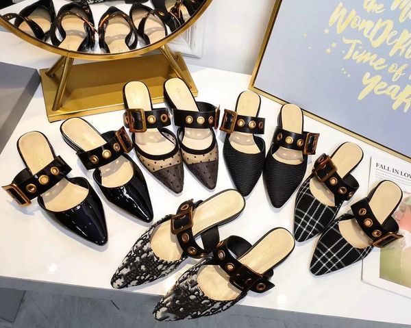 

sandals fashion women's casual flat base beach slippers leather pointed shoes female comfortable sandal d21917, Black