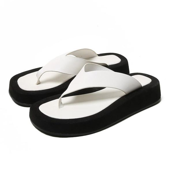 

slippers white thick sole flip flops leather mules women summer casual shoes black outdoor ladies beach sandals