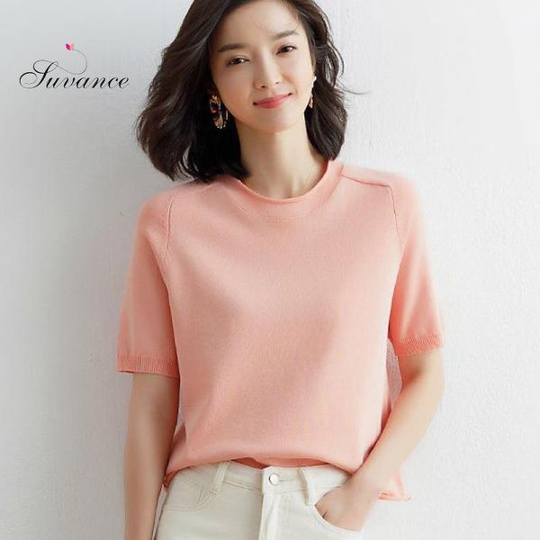 

women's sweaters suvacne 2021 spring summer office lady knitted o neck 5 solid color sweater thin  women basic pullover jl-xy62, White;black