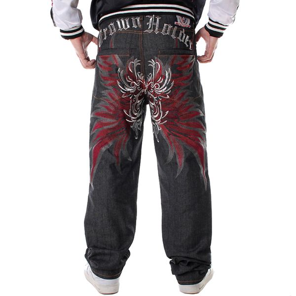 

men's striped loose jeans, hip hop print, trendy , embroidered flower wings, Blue