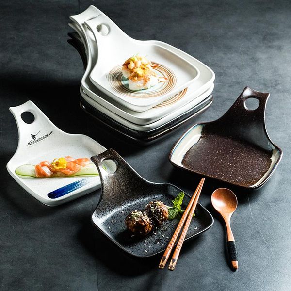 

dishes & plates japanese-style single-handle ceramic plate and vegetable household jiaozi barbecue sushi tableware
