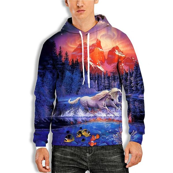 

fairy forest pattern men's 3d printed hoodie visual impact party punk gothic round neck american sweatshirt hoodie, Black