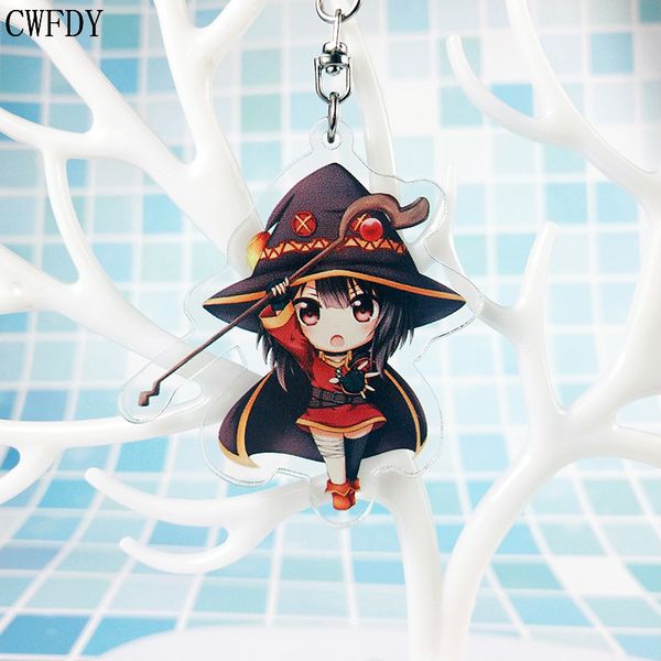 

new konosuba keychain woman anime megumin aqua darkness yunyun kazuma arcylic key chain jewelry for kids gifts metal chaveio, Slivery;golden