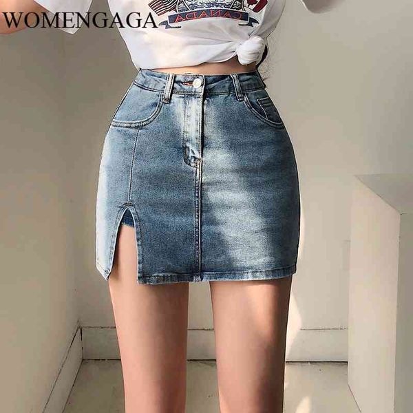 

summer womens girl female europe bifurcation double layer security high waist denim blue skirt 5qe7 210603, Black