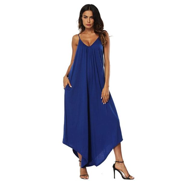 

women's jumpsuits & rompers women backless v neck spaghetti strap long overalls 2021 summer holiday beach loose female jumpsuit #5.6, Black;white