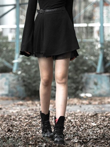

skirts punk rave asymmetric skirt female dark black slim thin a-line mesh