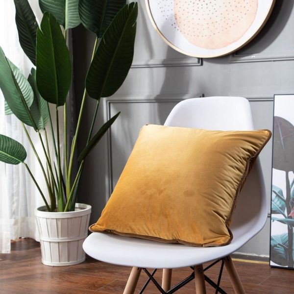 

cushion/decorative pillow luxury matte cotton velvet bright yellow cushion cover case lumbar