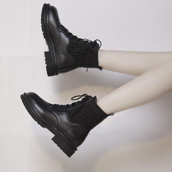 

boots women's british style 2021 autumn and winter lightweight fashion single short round toe mid-heel, Black