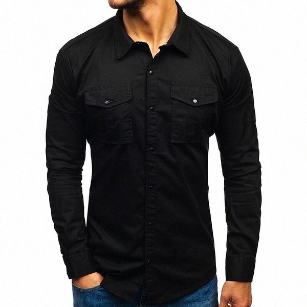 

men's shirt solid color collar street casual button-down long sleeve cotton casual fashion comfortable green white black / spring / su