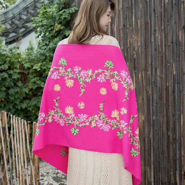 

scarves autumn winter cashmere lady scarf women pashmina tassel thick warm embroidery flower wool shawls national female, Blue;gray