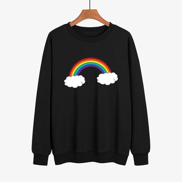 

women's hoodies & sweatshirts sweatshirt rainbow clouds cartoon fashion print pullovers harajuku loose clothing 2021 oversized long sl, Black