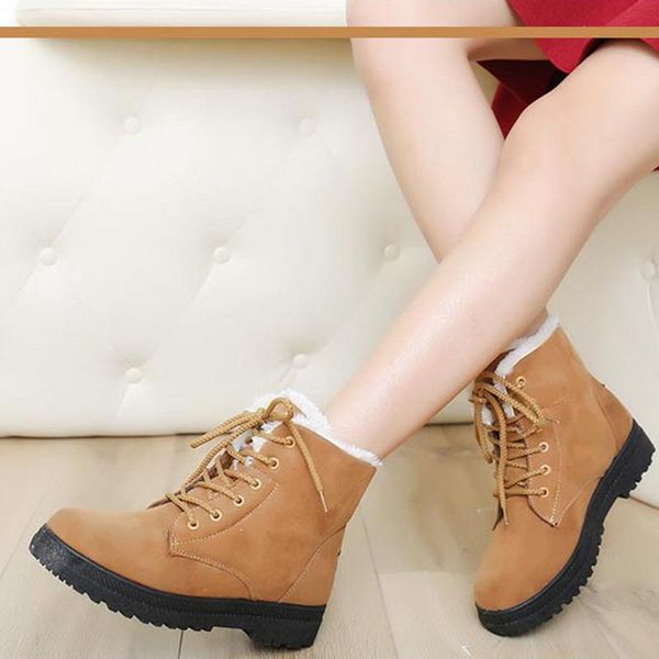 

boots snow women's fashion thicken fleece 2021 suede lace up flat short plus size winter warm sports, Black