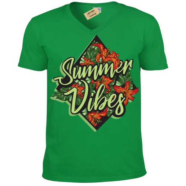 

verano vibes camiseta hombre cuello en v, White;black