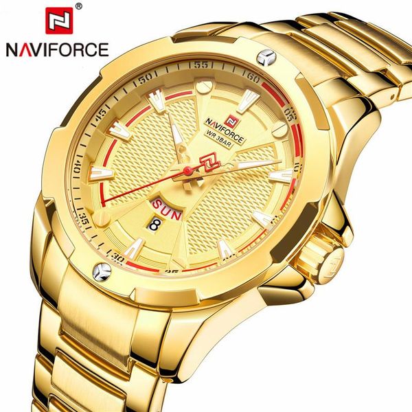 wristwatches naviforce men's watches waterproof quartz watch stainless steel date analog male clock men relogio masculino, Slivery;brown