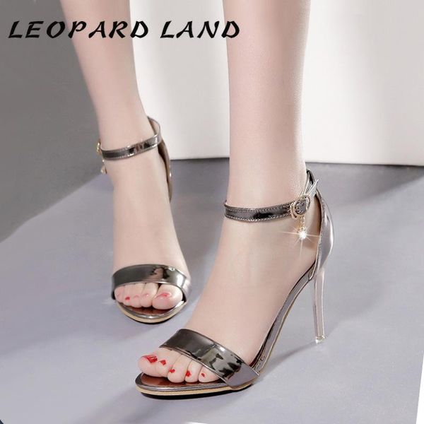 

2021 summer high-heeled women's shoes fashion patent leather silver word with rhinestone sandals cwf, Black