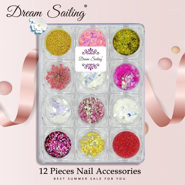 

nail art decoration rhinestones sequin glitter powder dried flower metal crystal decals design accessories1, Silver;gold