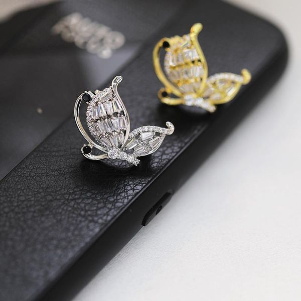 

pins, brooches okily mini gold color zircon animal lapel pin for women summer skirt collar pins shiny butterfly shirt badg jewelry, Gray