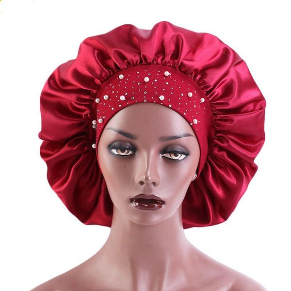 

beanie/skull caps hat for women sky star drill elastic wide brimmed imitation silk nightcap large color ding round chemo hair protection 149, Blue;gray