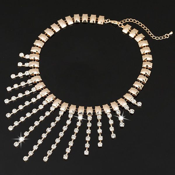 

women fashion lovely occident style crystal exquisite tassel necklace sell #n018 chokers, Golden;silver