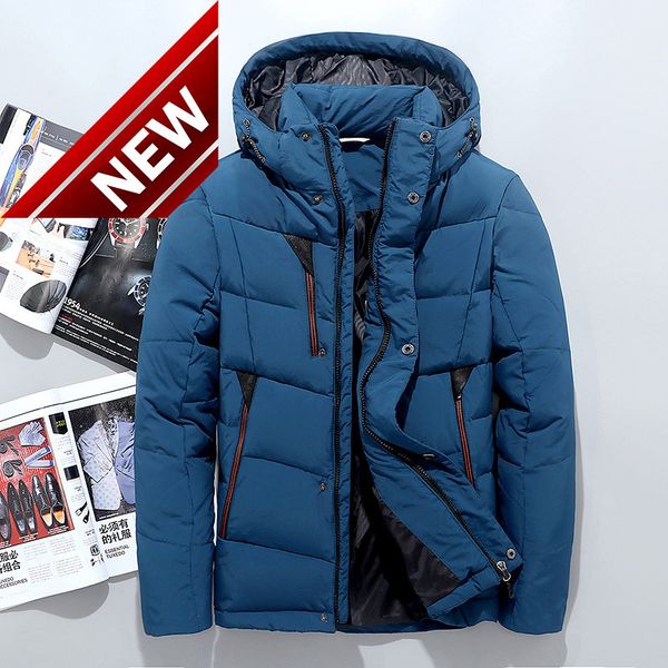 

winter jacket men solid color thick warm white duck down overcoat men's clothing, Black