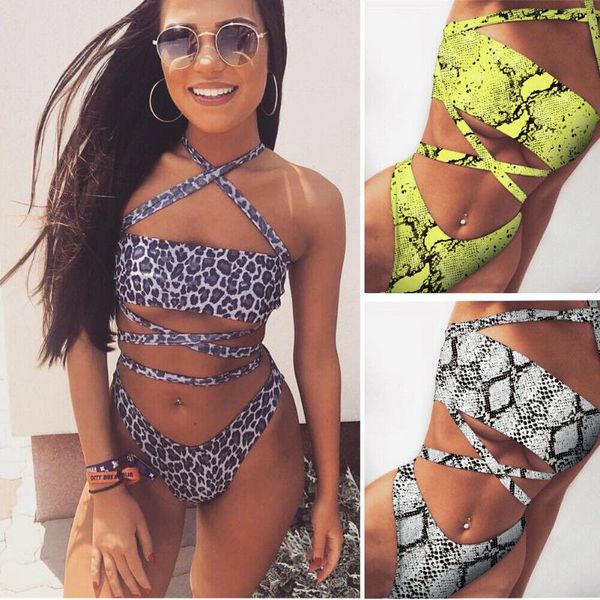 

one-piece suits 2021 style fashion women summer beachwear print bandage two-piece lady holiday swimwear swimsuit