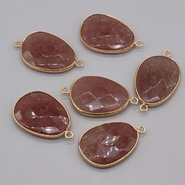 

charms 2pcs natural stone pendant connector strawberry crystal jewelry accessories for making necklace bracelet size 23x34mm 23x40mm, Bronze;silver
