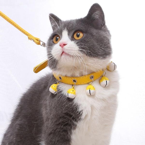 

cat collars & leads artificial leather traction rope pets kittens bell stuff pet costume for cats and leash belt harness the