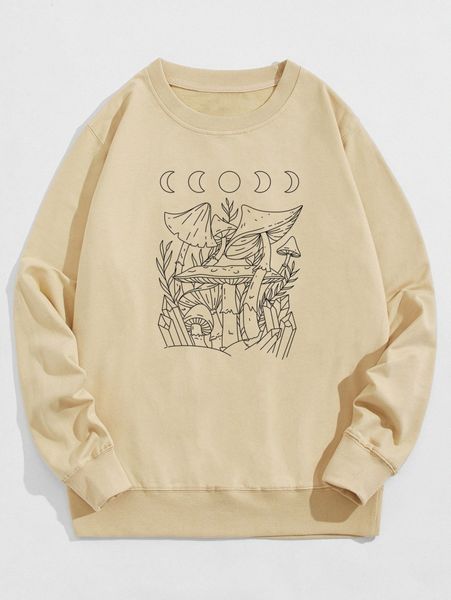 

men moon & mushroom print pullover y7tg#, Black