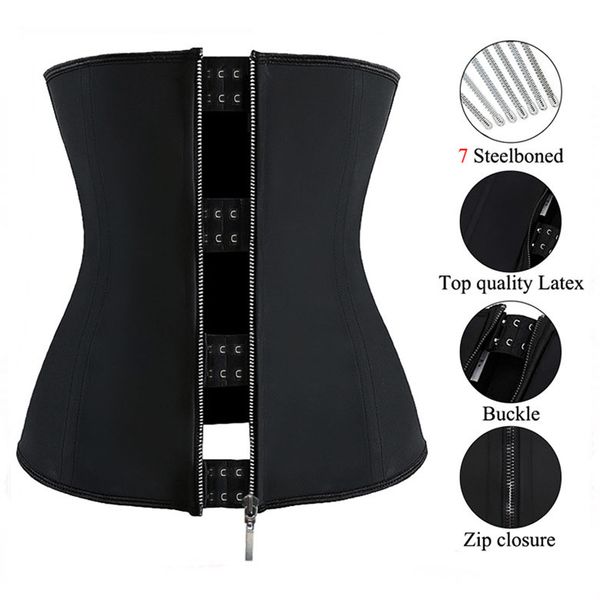 

latex waist corset cincher slimming body shaper with 7 steel bones zipper & hook closure double control abdomen tummy shapewear for women sh