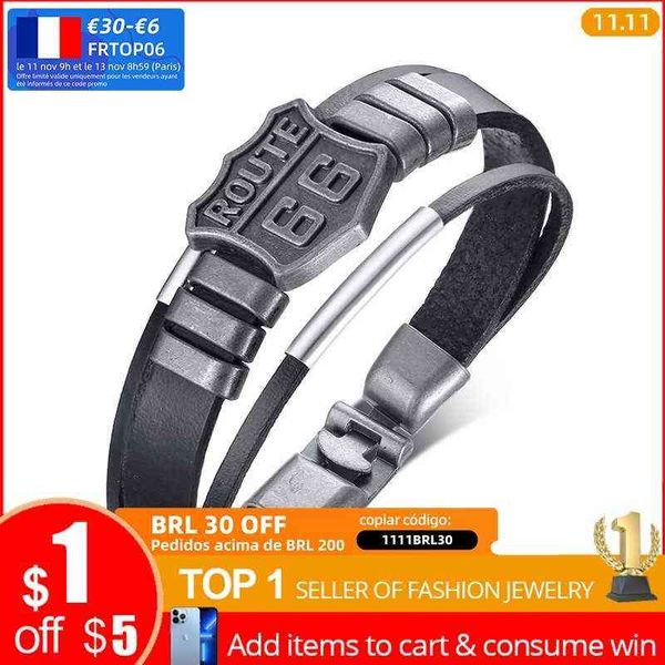 

vnox stylish us route 66 mens real leather bracelet multi-layer wrap bangle bracelets 8.07", Golden;silver