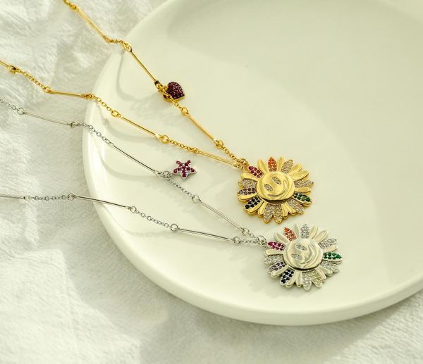 

chains hecheng,rainbow daisy necklace,female colorful sunflower chain summer style jewelry,wholesale, Silver