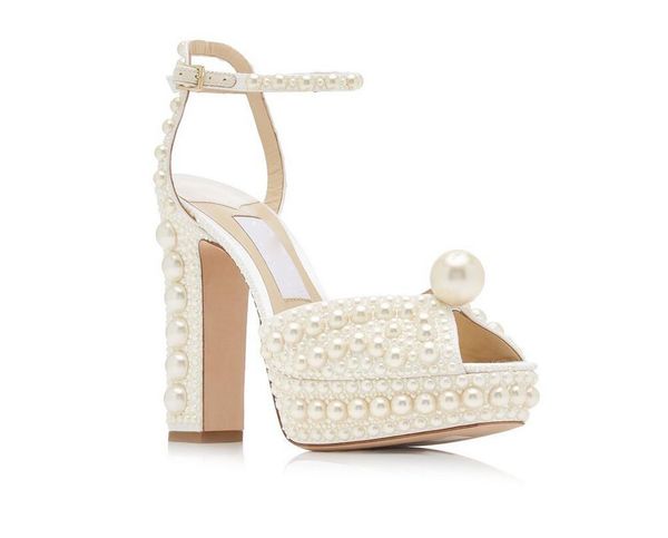 

ladies sandals luxurious muller shoes elegant versatile pearls sacaria pearl-embellished satin platform ankle strap embellished pumps peep-t, Black