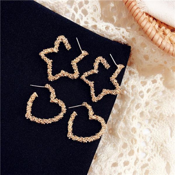 

korea style silver pins simple exaggeration star heart stud earrings for women girl fashion jewelry accessories, Golden;silver
