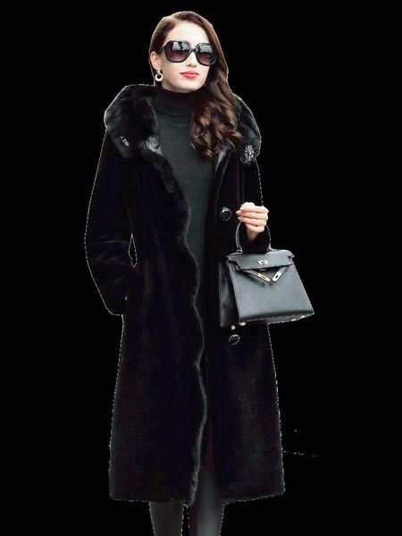 

women's fur & faux collar 2021 mink fashion luxury hooded coat women wool warm female jacket mujer parkas zjt301, Black