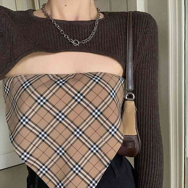 

summer women plaid tube ladies irregular length skinny club off shoulder crop, White