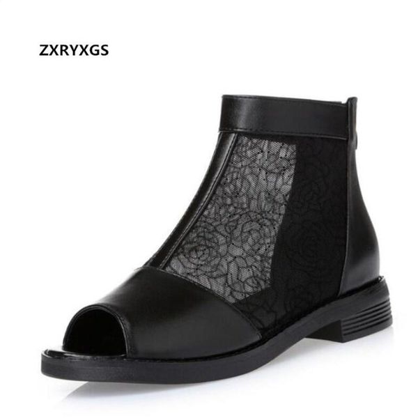 

black sandals mesh cow leather shoes flat cool boots 2021 large size summer women fashion casual