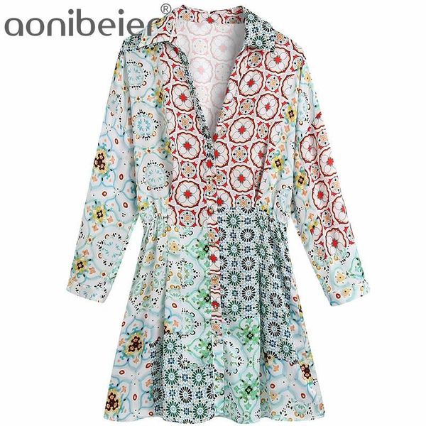 

casual dresses aonibeier printed summer drop shoulder long sleeve v neck women shirt dress single breasted high waist mini 2021, Black;gray