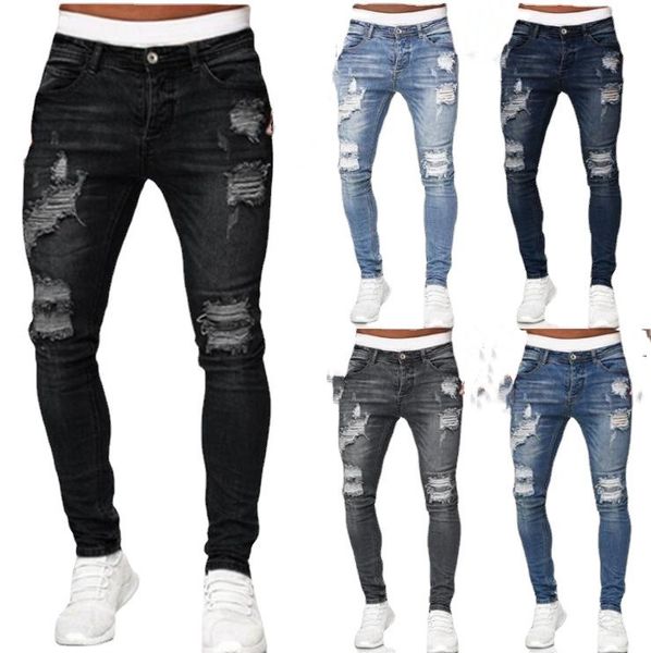 

men's ripped jeans trend trim 2022 new, Blue