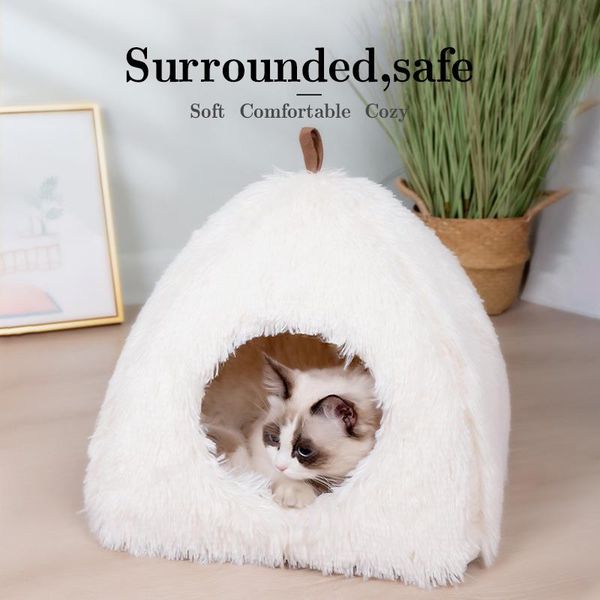 

cat beds & furniture super soft long plush warm pet mat cute lightweight kennel sleeping basket bed triangle fluffy comfortable touch produc